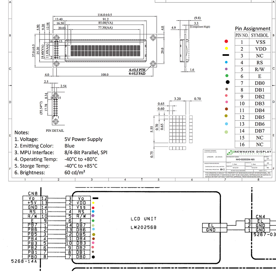 A schematic diagram of the replacement Newhaven OLED display component